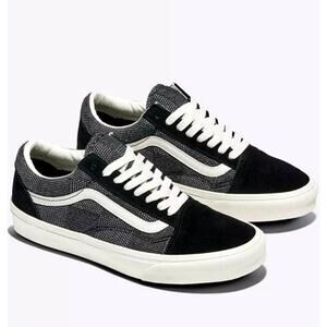 Vans Unisex Checkerboard Denim Black Old Skool Sneakers Size M's 9 W's 10.5